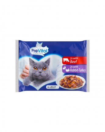 PREVITAL POUCH CAT -ΤΡΟΦΗ ΓΑΤΑΣ ΜΕ ΒΟΔΙΝΟ,ΓΑΛΟΠΟΥΛΑ-ΚΟΥΝΕΛΙ ΣΕ ΖΕΛΕ 4x100GR