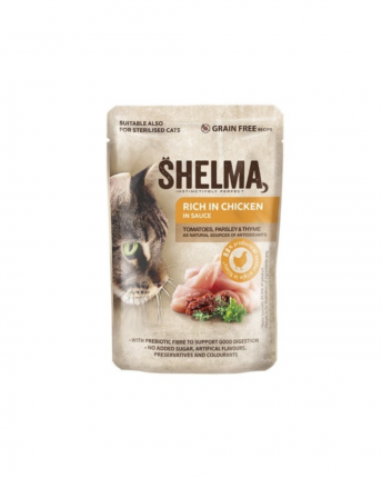 SHELMA POUCH GRAIN FREE/ ΥΓΡΗ ΤΡΟΦΗ ΓΑΤΑΣ ΚΟΤΟΠΟΥΛΟ, ΤΟΜΑΤΑ 28x85GR