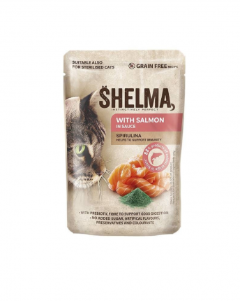 SHELMA POUCH GRAIN FREE/ ΥΓΡΗ ΤΡΟΦΗ ΓΑΤΑΣ ΣΟΛΟΜΟΣ, ΣΠΙΡΟΥΛΙΝΑ 28x85GR