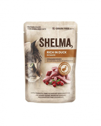 SHELMA POUCH GRAIN FREE/ ΥΓΡΗ ΤΡΟΦΗ ΓΑΤΑΣ ΠΑΠΙΑ, ΚΡΑΝΜΠΕΡΙ 28x85GR