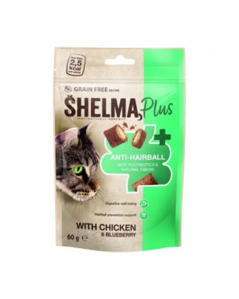 SHELMA SNACK PILLOW ΓΑΤΑΣ GRAIN FREE ΚΟΤΟΠΟΥΛΟ,ΜΟΣΧΑΡΙ,ΒΑΤΟΜΟΥΡΟ ANTI-HAIRBALL 8X60G